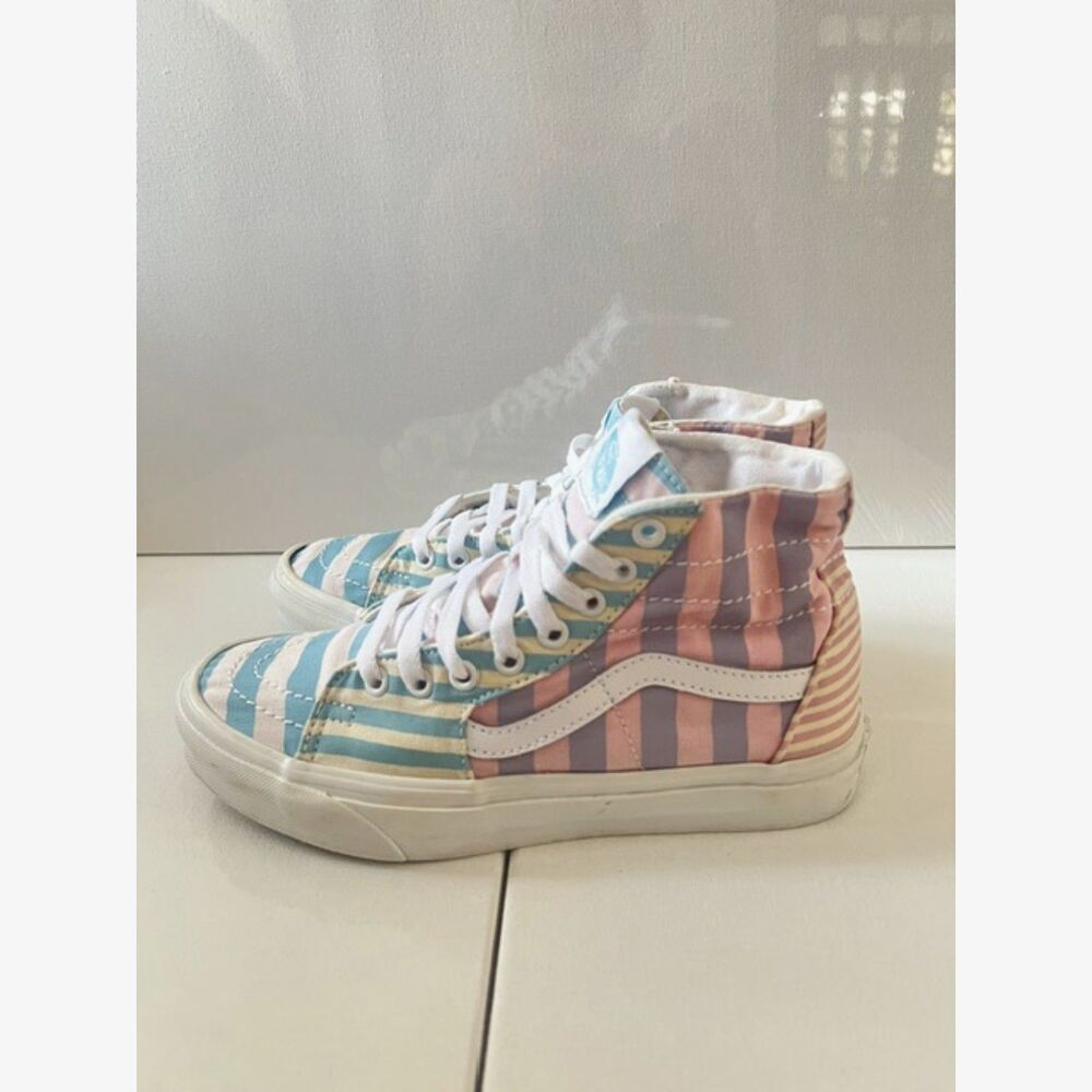Vans Sk8-Hi Womens Pastel Stripes Patckwork Sneakers Sz 7.5 Casual Skate Shoes